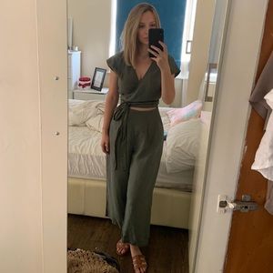 Aritzia Green Linen Jumpsuit